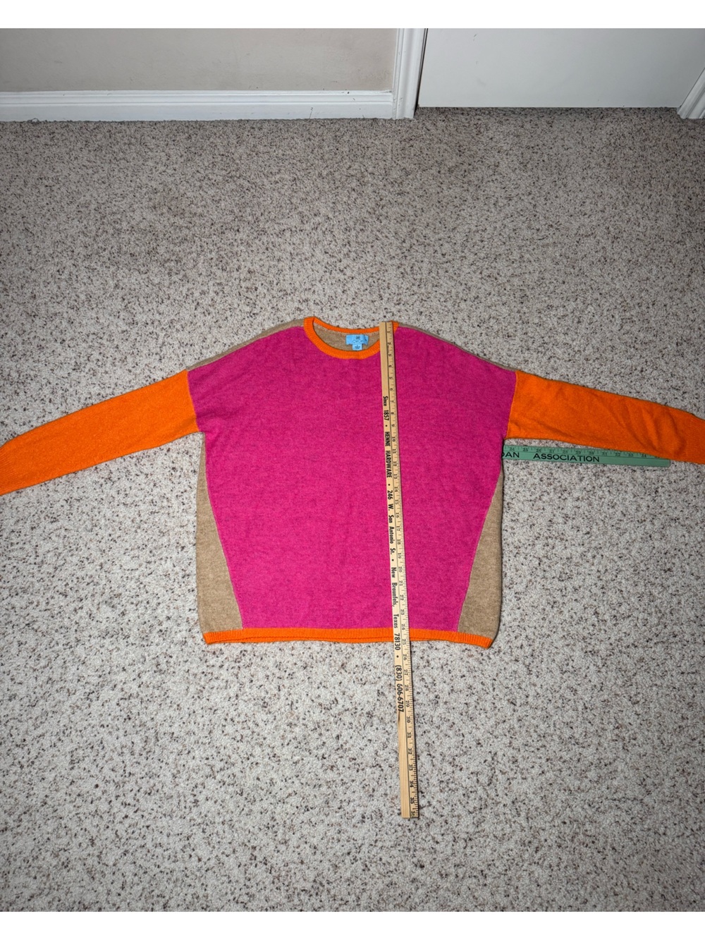 CeCe Pink, Orange & Tan Colorblock Crewneck Sweater